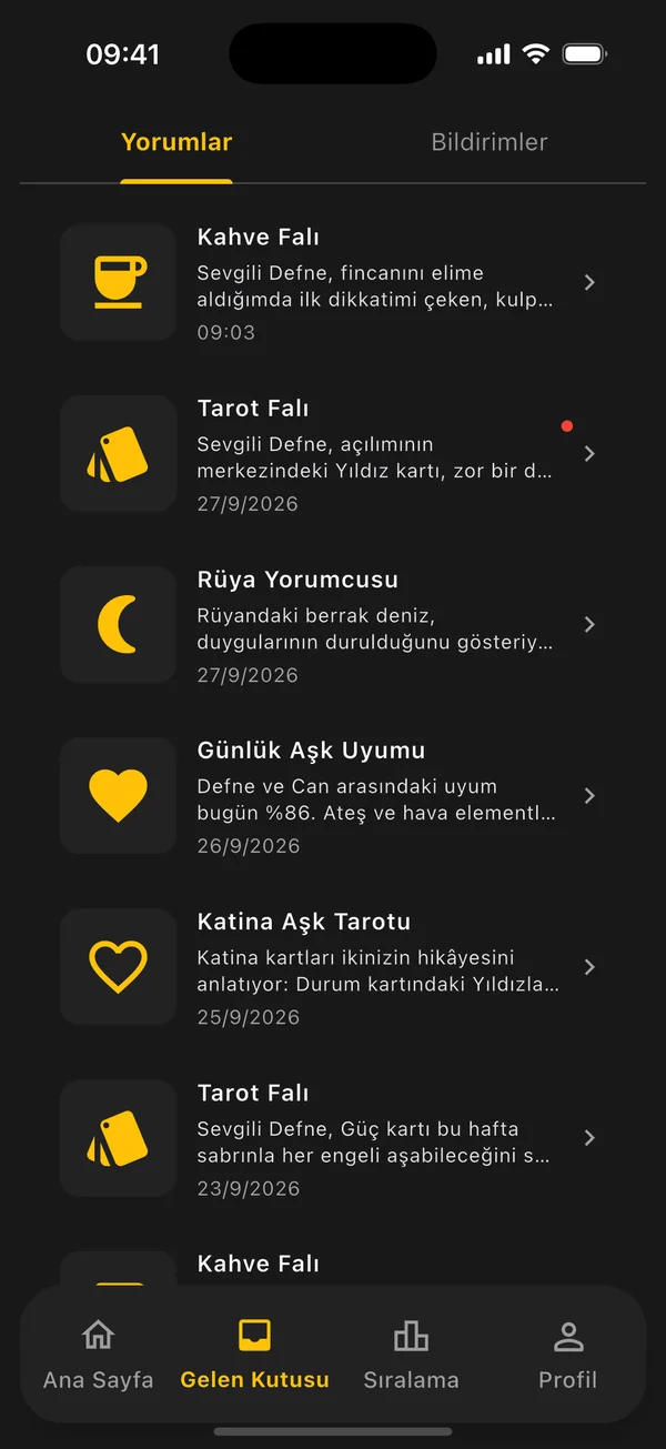 Gelen kutusu: geçmiş yorumların listesi